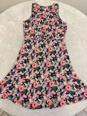 J.Crew Dress Womens Size 4 Black Neon Floral Fit & Flare Knee
